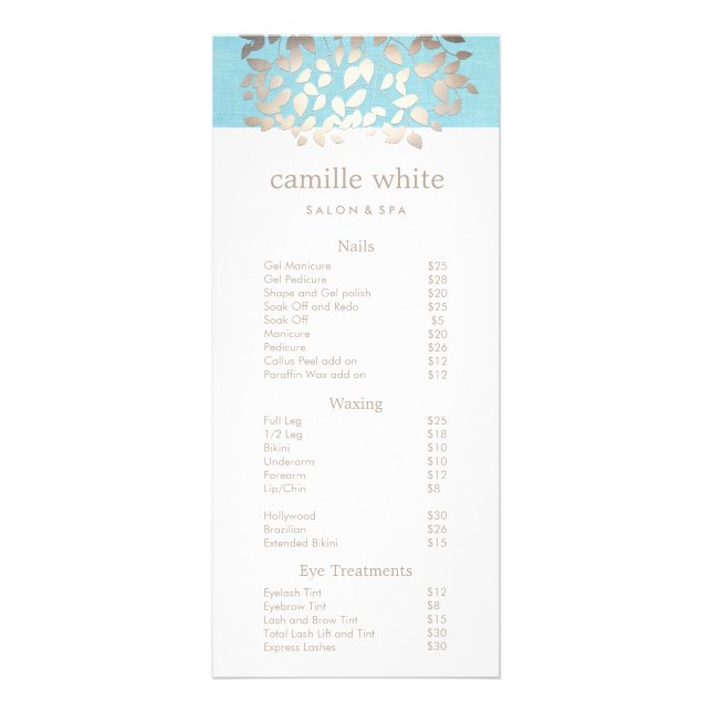 Cosmetology Silver Leaves Salon Price List Menu 2 (Front)
