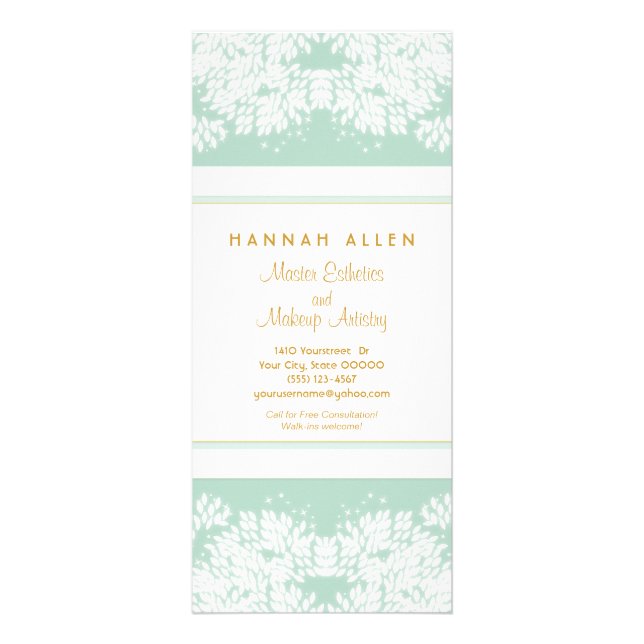 Cosmetology Spa and Salon White Leaves Mint Menu (Front)