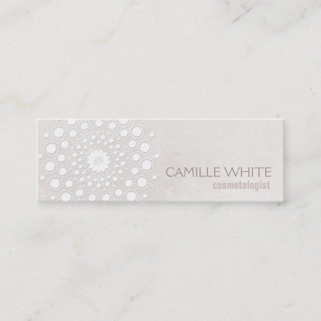 Cosmetology White Circle Ivory Texture Elegant Spa Mini Business Card (Front)