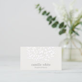 Cosmetology White Embossed Look Leaves Business Card (Standing Front)
