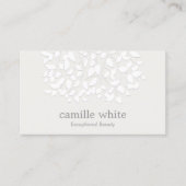 Cosmetology White Embossed Look Leaves Business Card (Front)