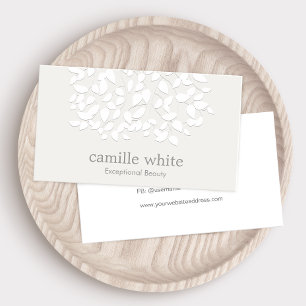 Cosmetology White Embossed Look Leaves Business Card