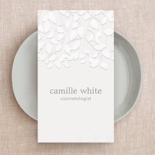 Cosmetology White Embossed Look Leaves Business Card