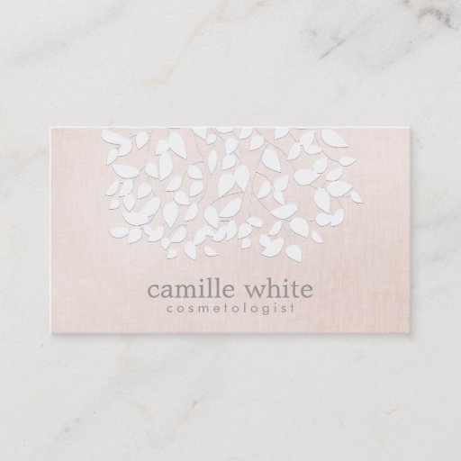 Customizable Cosmetology White Embossed Leaves Pink Linen Look Business Cards