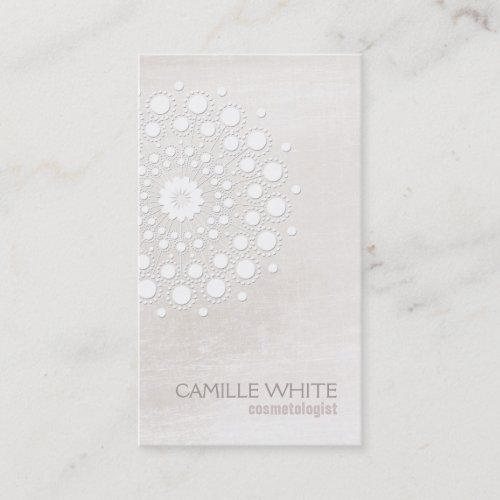 Cosmetology White Circle Ivory Texture Elegant Spa Business Card Template
