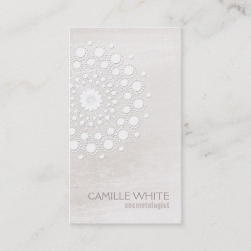 Customizable Cosmetology White Circle Ivory Texture Elegant Spa Business Card Template