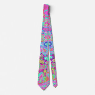 Cosmic Abstract Aqua and Hot Pink Retro Ripples Neck Tie