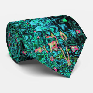 Cosmic Abstract Green and Black Retro Ripples Neck Tie