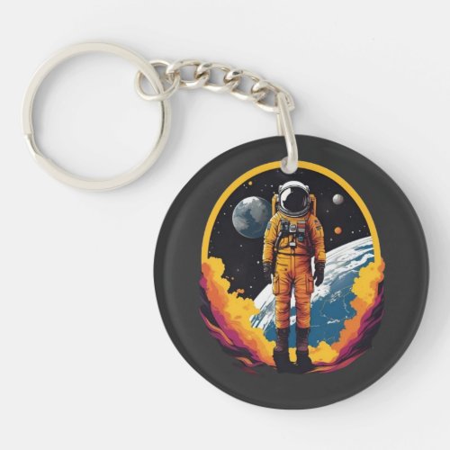 Cosmic Adventure Astronaut Couple in Orbit Keychain