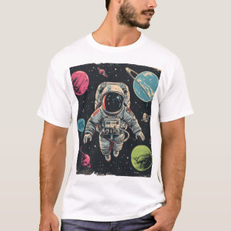 Cosmic Adventure: Astronaut in Colorful Space T-Shirt