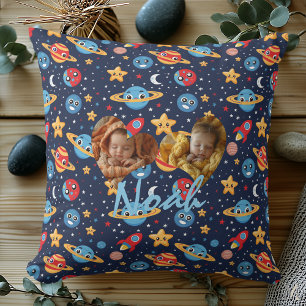 Cosmic Adventure Kids – Planets, Rockets & Stars Throw Pillow