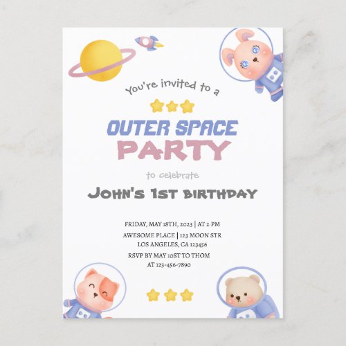 Cosmic Adventure Outer Space Party Postcard