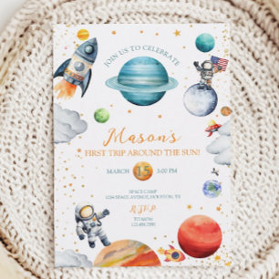 Cosmic Adventure Watercolor Space Birthday Invitation