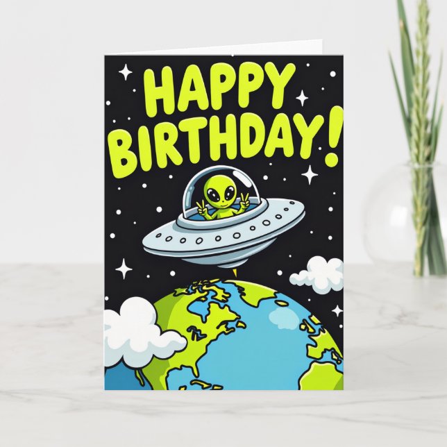 Cosmic Alien Birthday Card (Front)