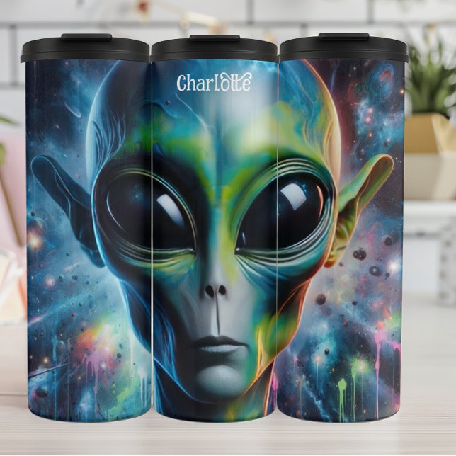 Cosmic Alien: Ethereal Glow, Universe Thermal Tumbler (Creator Uploaded)