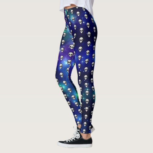 Cosmic Alien Head Emoji Celestial Galactic Leggings