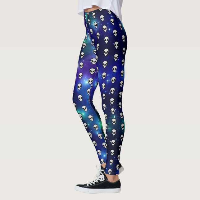 Cosmic Alien Head Emoji Celestial Galactic Leggings (Left)