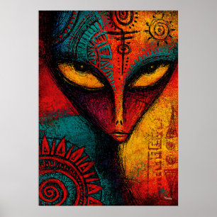 Cosmic Alien Spirit Abstract Art – Expressionist  Poster