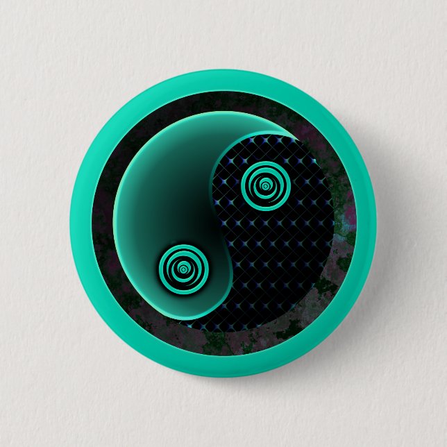 Cosmic Aqua In Balance Yin Yang Pinback Button (Front)