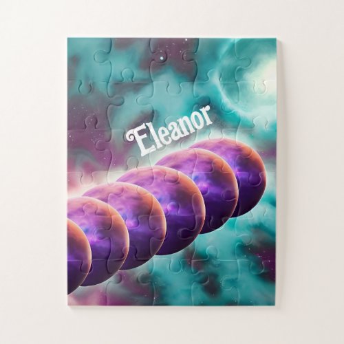 Cosmic Aqua Purple Perfect Moon Six Space Aligned Jigsaw Puzzle