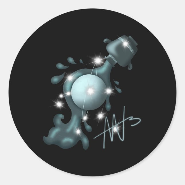 Cosmic Aquarius Uranus Zodiac Classic Round Sticker (Front)