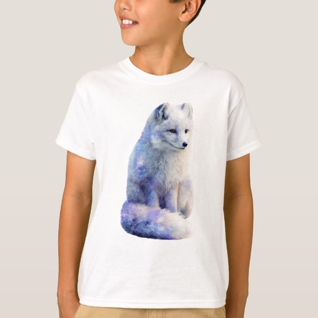 Cosmic Arctic Galaxy Fox Kids T-Shirt (Front)