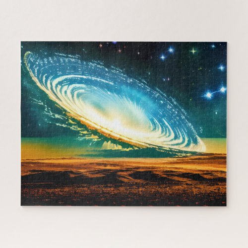 Cosmic Artistic Galaxy Over Desert Planet in Space Jigsaw Puzzle