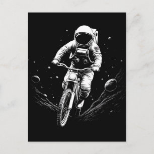 Cosmic Astronaut Bike Ride Space Adventure Announcement Postcard