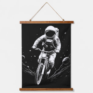 Cosmic Astronaut Bike Ride Space Adventure Hanging Tapestry