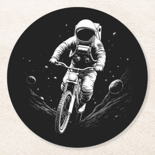 Cosmic Astronaut Bike Ride Space Adventure Round Paper Coaster