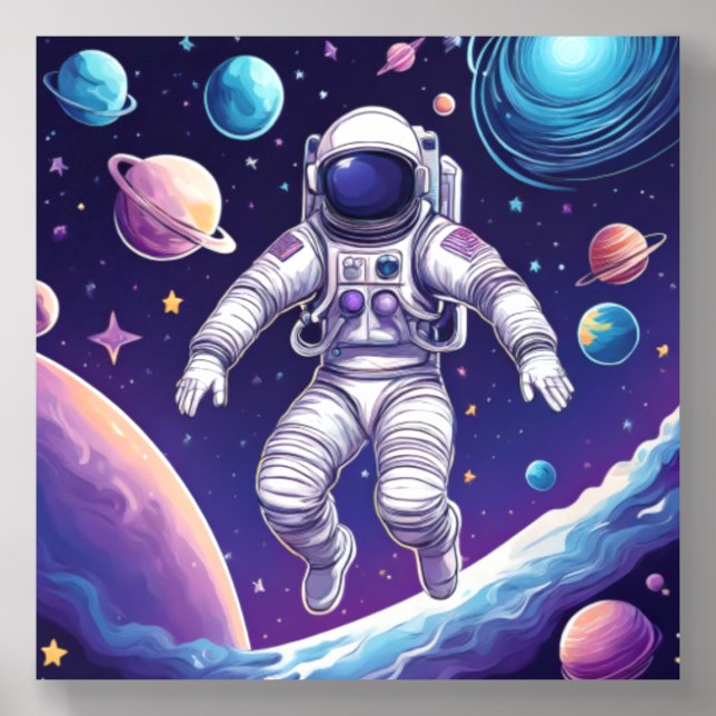 Cosmic Astronaut in the Galaxy Acrylic Photo Tile (Front Set)