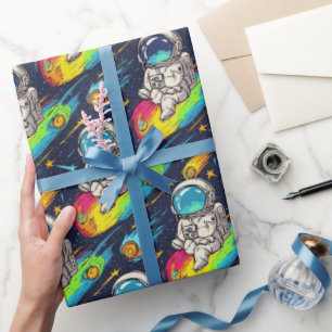 Cosmic Astronaut Meteor Ride Pattern Wrapping Paper