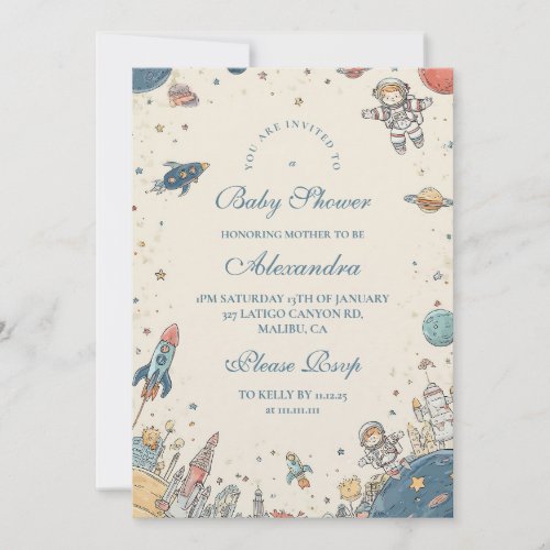 Cosmic Baby Shower Rocket & Astronaut Invitation