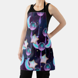 Cosmic Balloons Blue Purple Moon Stars Planets Apron