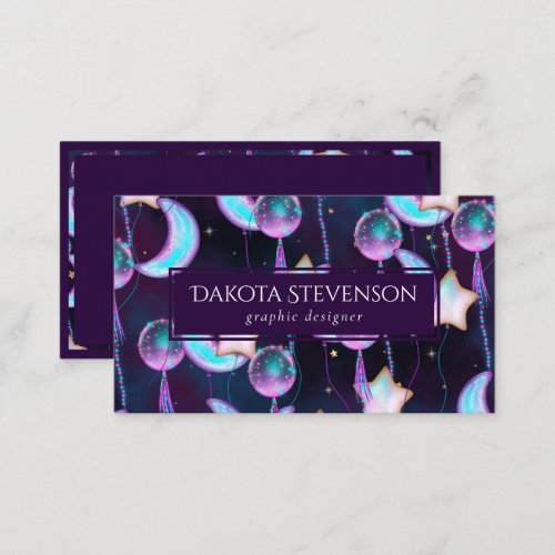 Cosmic Balloons  Blue Purple Moon Stars Planets Business Card