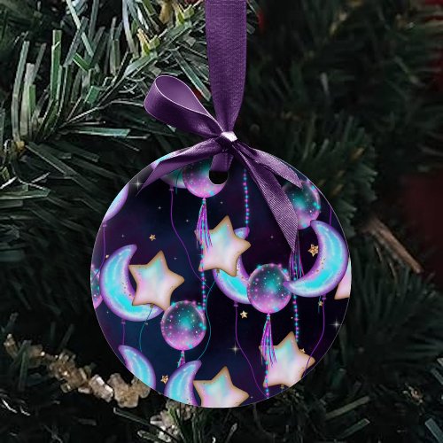 Cosmic Balloons  Blue Purple Moon Stars Planets Ceramic Ornament