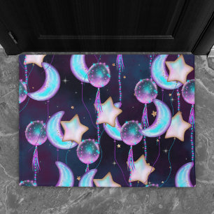 Cosmic Balloons Blue Purple Moon Stars Planets Doormat