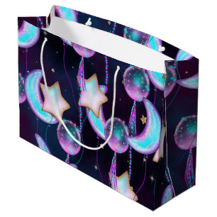 Cosmic Balloons   Blue Purple Moon Stars Planets Large Gift Bag