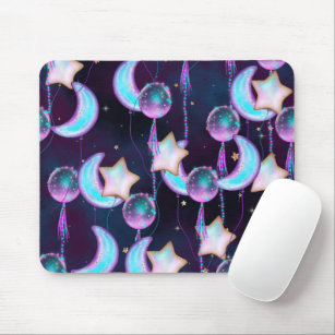 Cosmic Balloons   Blue Purple Moon Stars Planets Mouse Pad