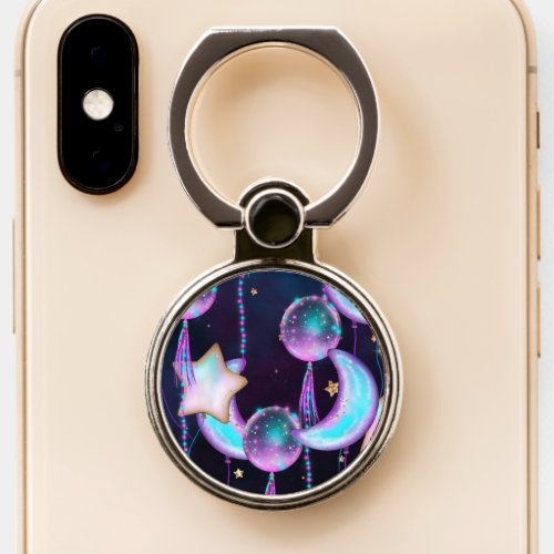 Cosmic Balloons  Blue Purple Moon Stars Planets Phone Ring Stand