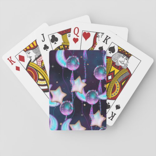 Cosmic Balloons  Blue Purple Moon Stars Planets Playing Cards