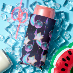 Cosmic Balloons Blue Purple Moon Stars Planets Seltzer Can Cooler