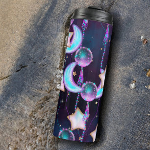 Cosmic Balloons   Blue Purple Moon Stars Planets Thermal Tumbler