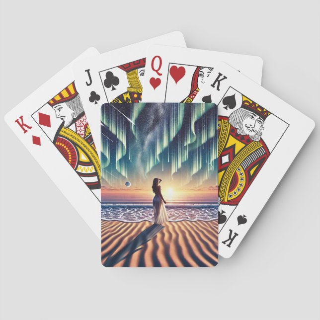 Cosmic Beachscape: Aurora Dreaming 3-D Poker Cards (Back)
