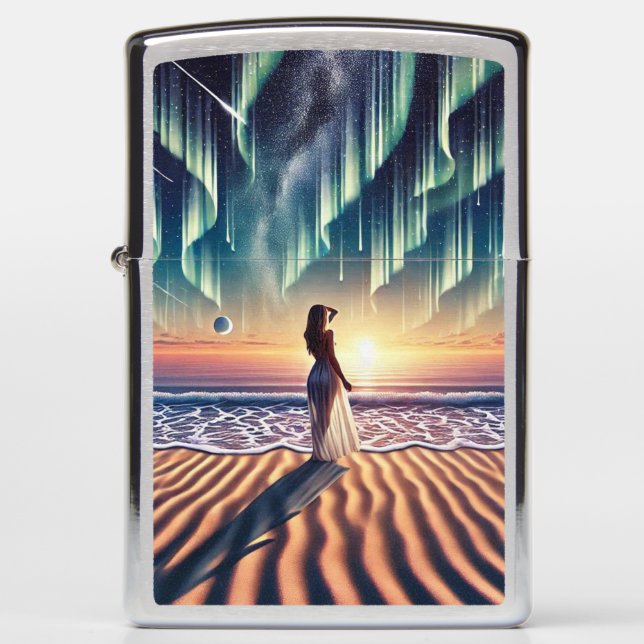 Cosmic Beachscape: Aurora Dreaming 3-D Zippo Lighter (Front)