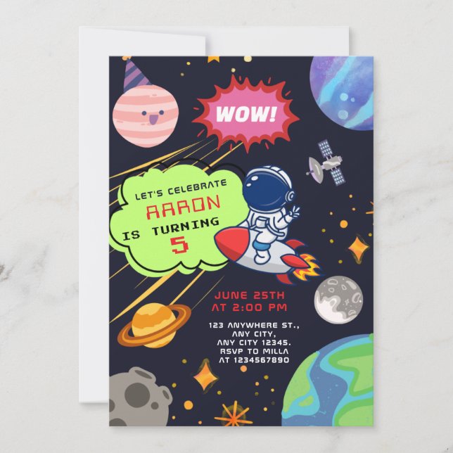 Cosmic Birthday Adventure with Astronaut  Invitation (Front)