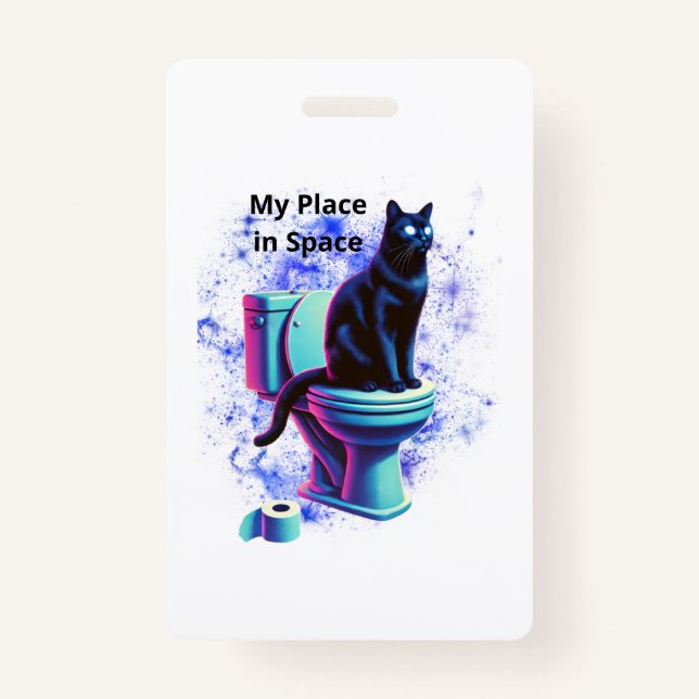 Cosmic Black Cat Toilet – Surreal Vaporwave Art Badge (Front)
