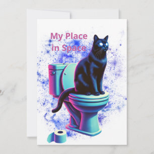  Cosmic Black Cat Toilet – Surreal Vaporwave Art Invitation