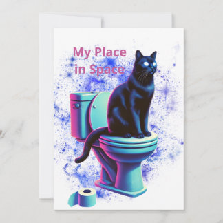 Cosmic Black Cat Toilet – Surreal Vaporwave Art Invitation