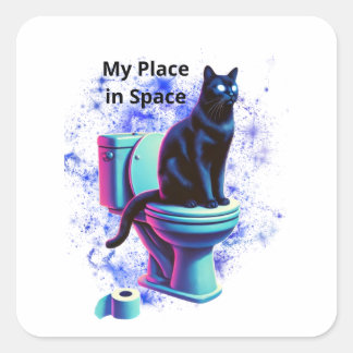 Cosmic Black Cat Toilet – Surreal Vaporwave Art Square Sticker